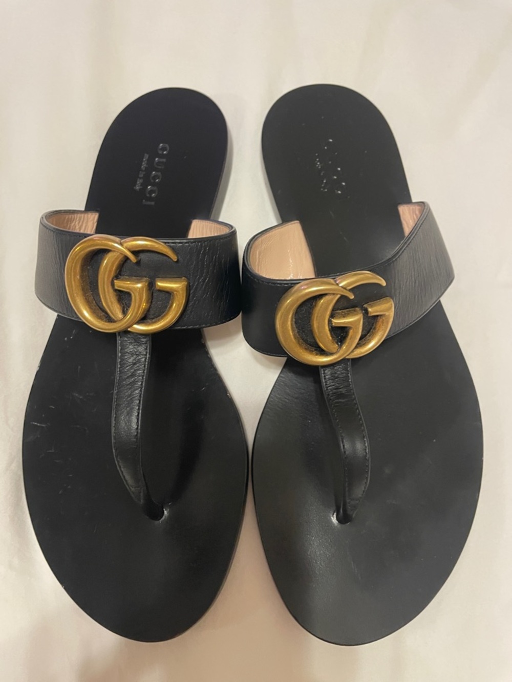 Gucci Black Sandals with Gold Logo